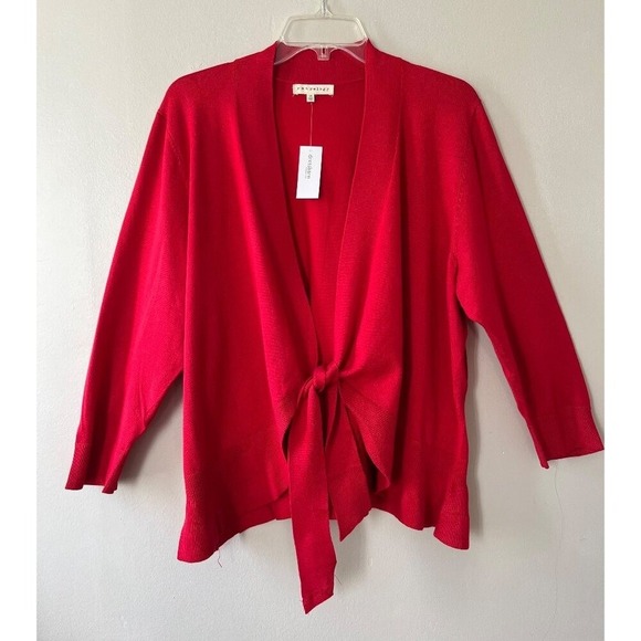 dressbarn Sweaters - Dressbarn Sz M Front Side Knot Knit Red Cardigan Sweater Open Stretch